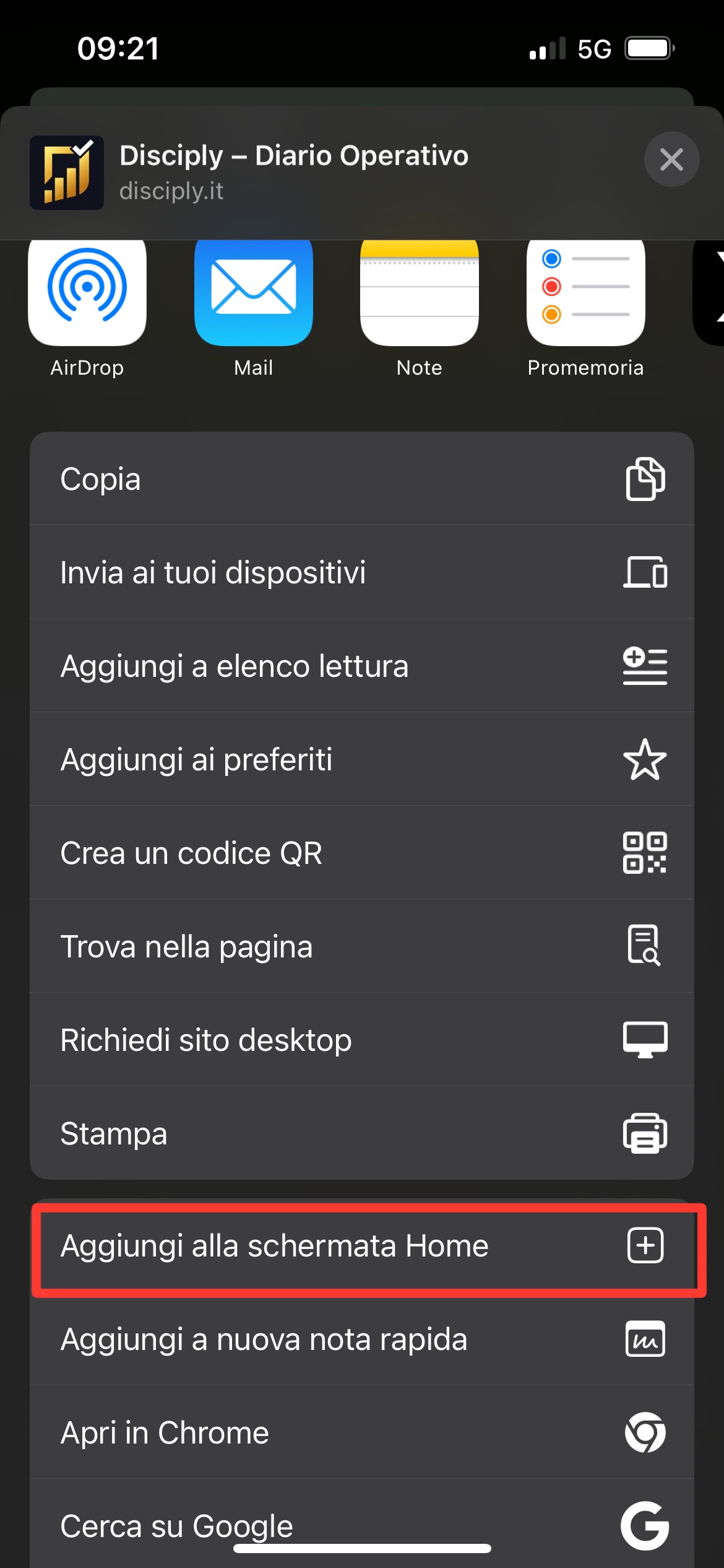 Step 2 - aggiungi alla schermata Home